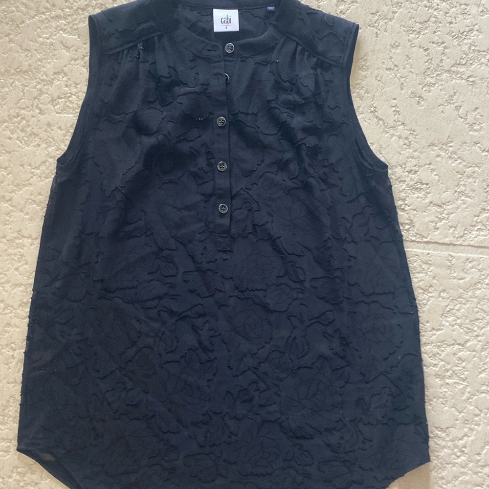 Cabi Sheer Black Leaf Sleeveless Top Size Small